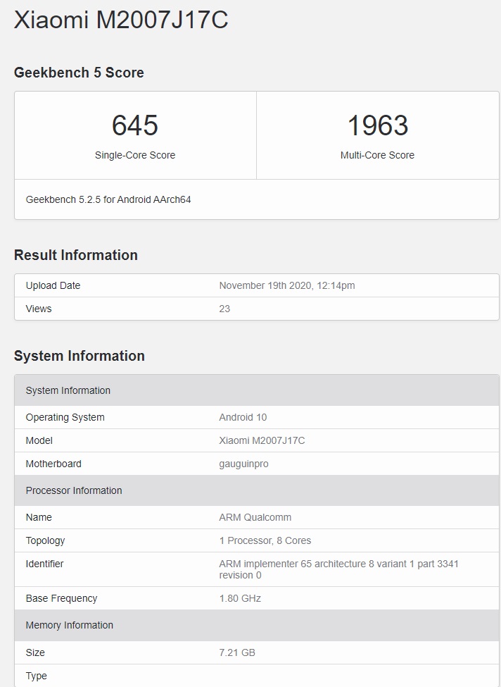 Redmi Note 9 Pro 5GGeekbenchӵAdreno 619 GPU 䱸8GB˴